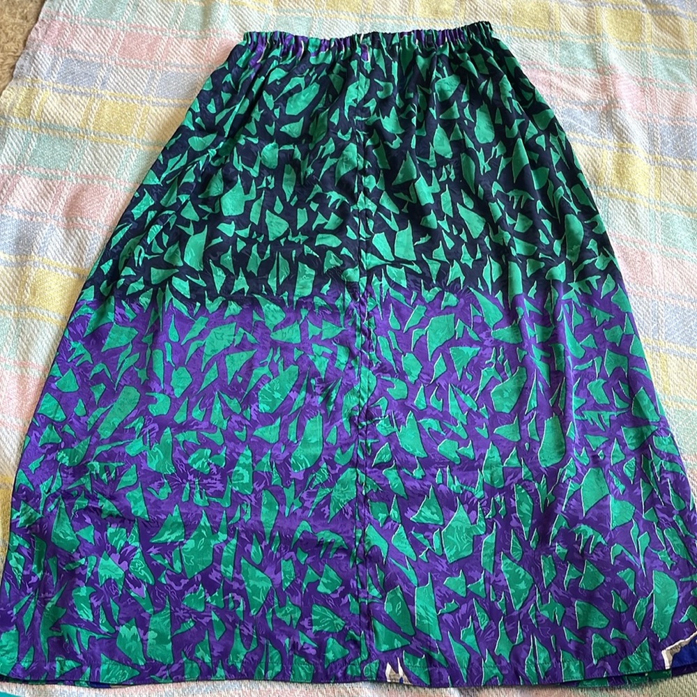 Handmade silky abstract geometric vibrant jewel tone midi skirt S/M/L - Picture 4 of 11